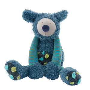 A beautiful blue Koala - a super gift for babies with style! This lovely soft cuddly, turquoise and blue Koala Bear has multi coloured tufted velour spotty tummy and feet. A gift that a child is sure to hold onto from the moment they open the beautifully illustrated gift box. An adorable soft toy suitable from birth. Front view of koala sitting