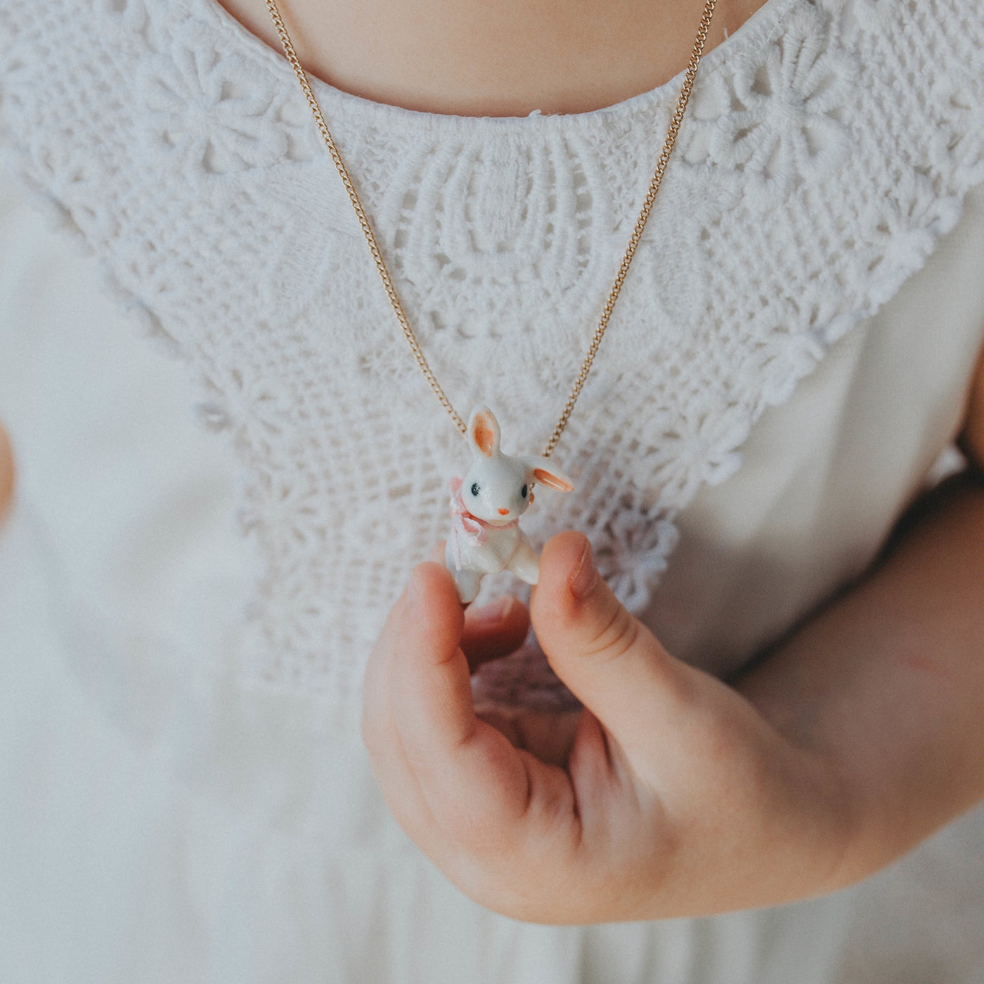 Baby White Bunny Necklace Hand Painted Porcelain Gifts For A Girl