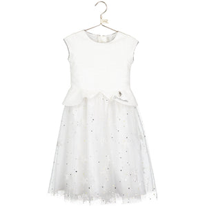 Disney Cinderella Dress with White Sequins and Glitter Stars This white Cinderella Dress by Disney Boutique is a fabulous choice for the wedding and party season. The dazzling white sequin bodice has a shaped sequin peplum and elegant sequin capped sleeves. Dress shown on a white background