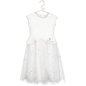 Disney Cinderella Dress with White Sequins and Glitter Stars This white Cinderella Dress by Disney Boutique is a fabulous choice for the wedding and party season. The dazzling white sequin bodice has a shaped sequin peplum and elegant sequin capped sleeves. Dress shown on a white background