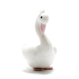 White Swan Rattle Soft Toy – an adorable gift for baby This beautiful cute swan is knitted with white cloth and has a pretty pink tweed beak and feet. It also has a tuft of fluffy white fuzz on the top of her bowed head and beautiful black stitched eyes. This white swan rattle soft toy makes a gorgeous gift for new babies, christenings, birthdays and Christmas.