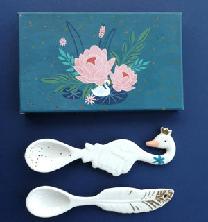 Swan Spoons - Set of 2 Ceramic Secret Garden Collection