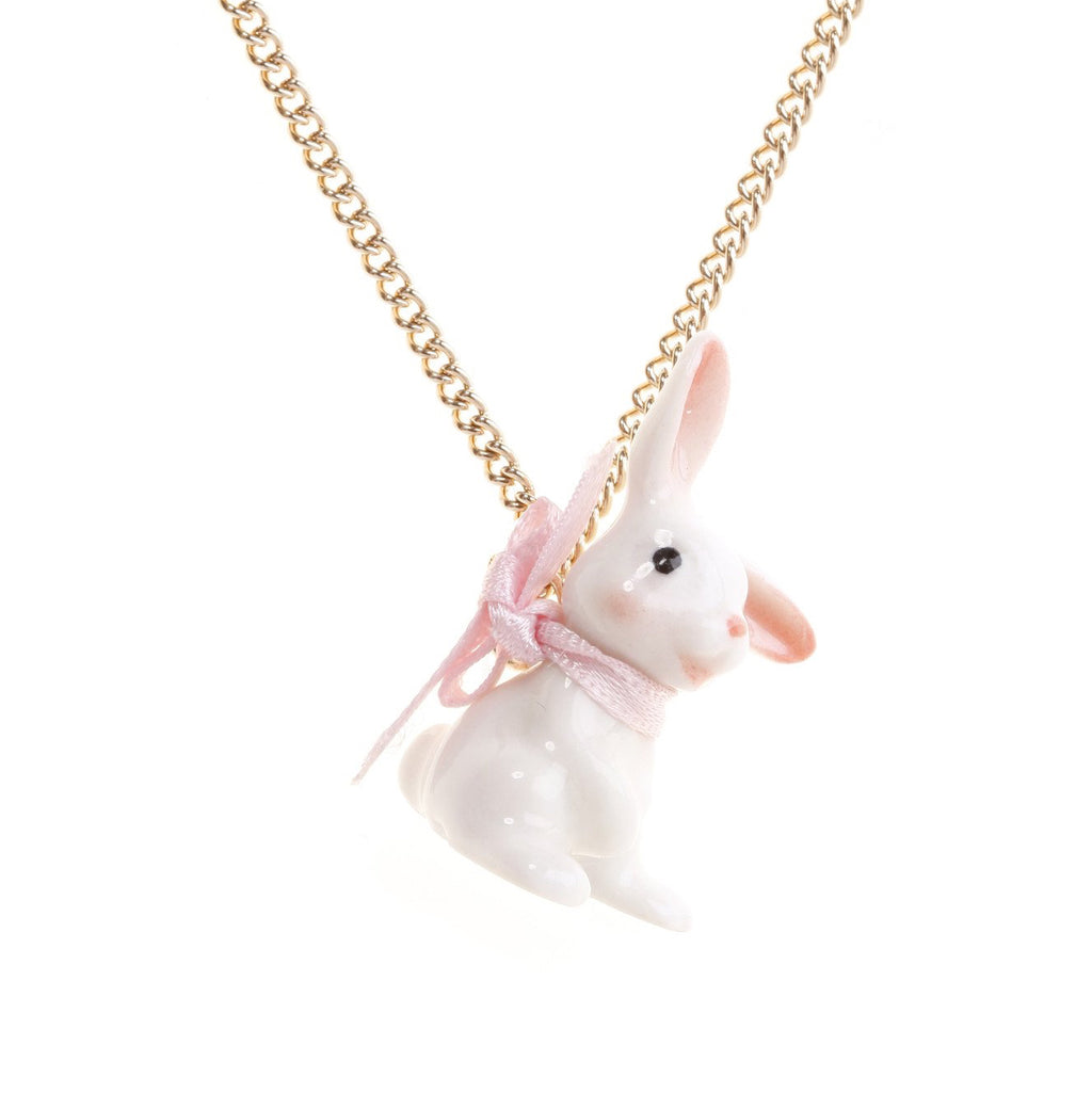 Baby White Bunny Necklace - Hand Painted Porcelain