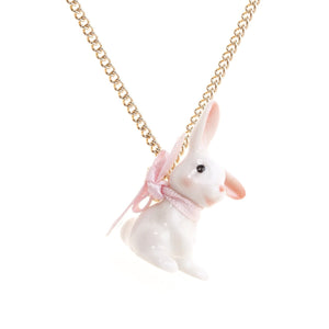 Baby White Bunny Necklace - Hand Painted Porcelain